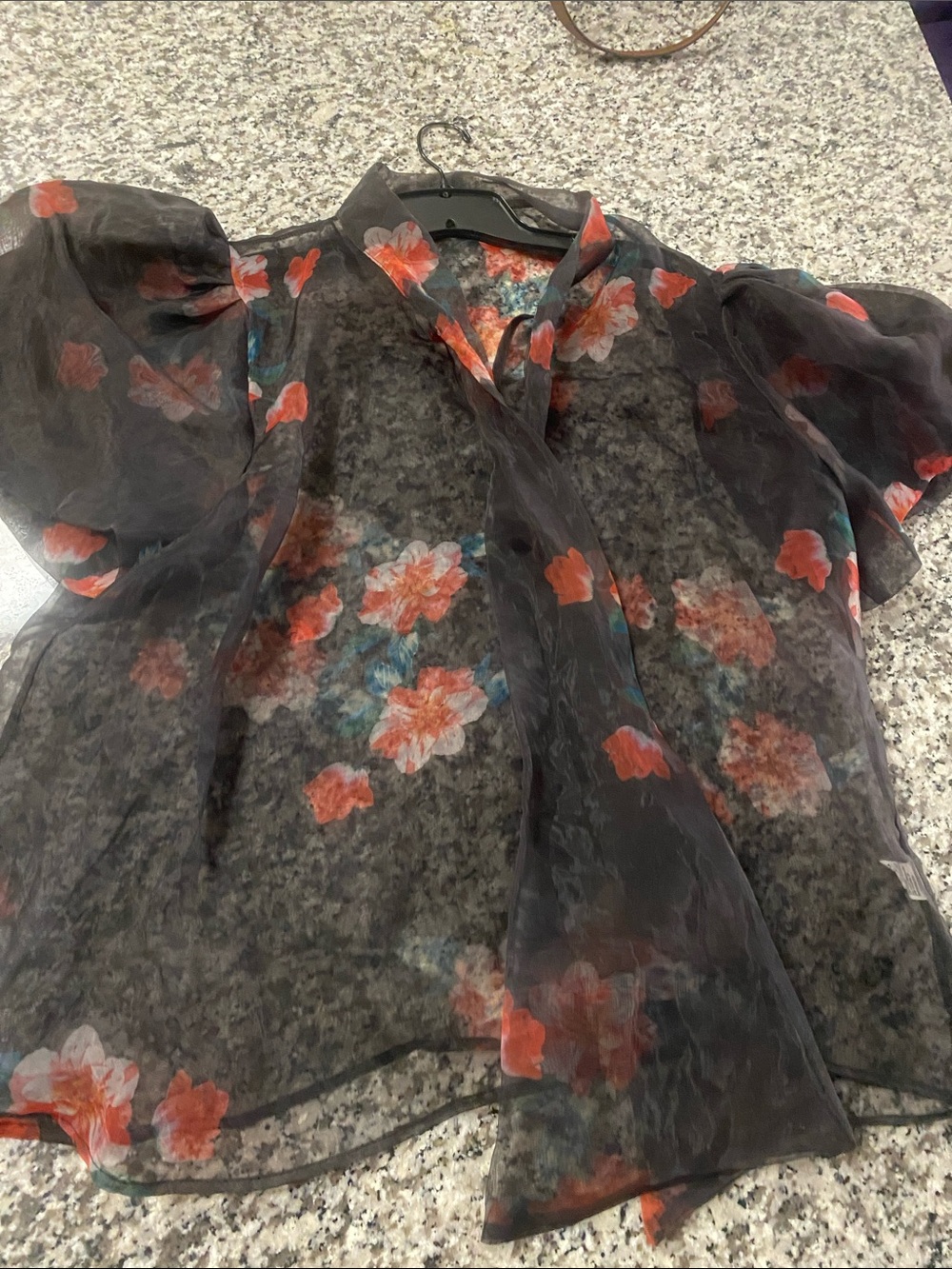 Sheer Black Floral Tie-Neck Blouse - Women Tops